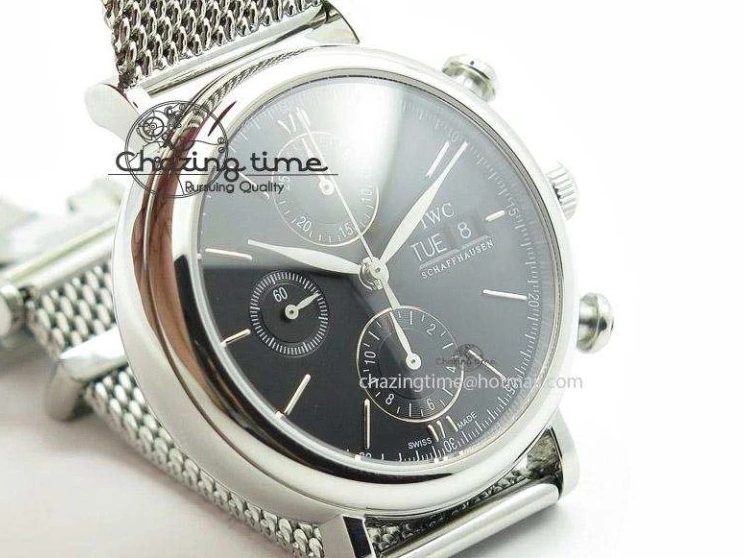 MIROTIME 0215 Portofino Chrono SS Black Dial on SS Mesh Bracelet A StreetReady 7399